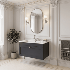 [BFCL1496Q] Swynnerton Traditional 1 Drawer Wall Hung Vanity Basin Unit with 1 Tap Hole Marble Effect Stone Basin, Choice of Size and Colour