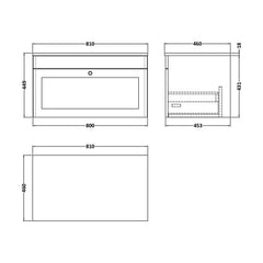 [BFCL1496WMT] Swynnerton Traditional 1 Drawer Wall Hung Vanity Unit with White Marble Worktop, Choice of Size and Colour - Technical Drawing