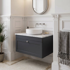 [BFCL1496WMT] Swynnerton Traditional 1 Drawer Wall Hung Vanity Unit with White Marble Worktop, Choice of Size and Colour