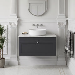 [BFCL1496WMT] Swynnerton Traditional 1 Drawer Wall Hung Vanity Unit with White Marble Worktop, Choice of Size and Colour - Silo