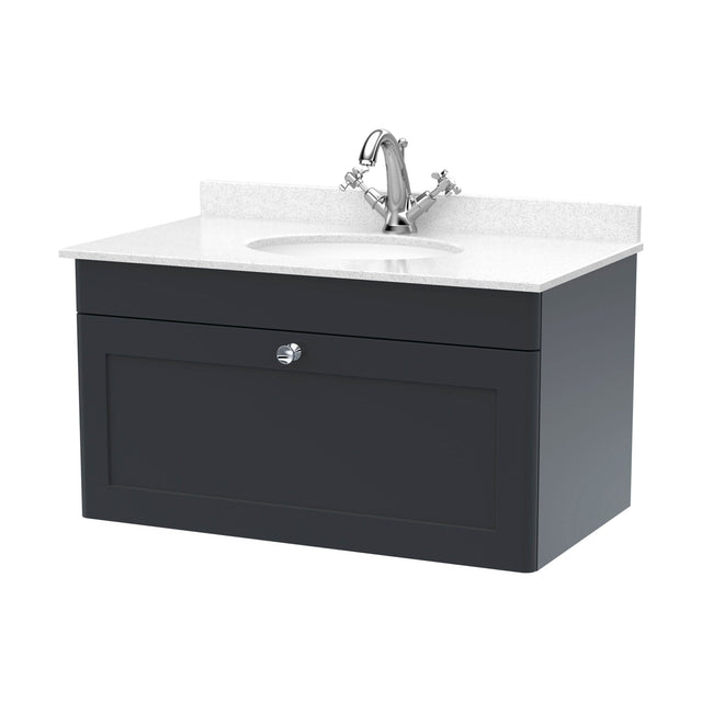 [BFCL1496WR1] Swynnerton Traditional 1 Drawer Wall Hung Vanity Unit with Marble Basin, Dark Grey, 800mm - Cutout
