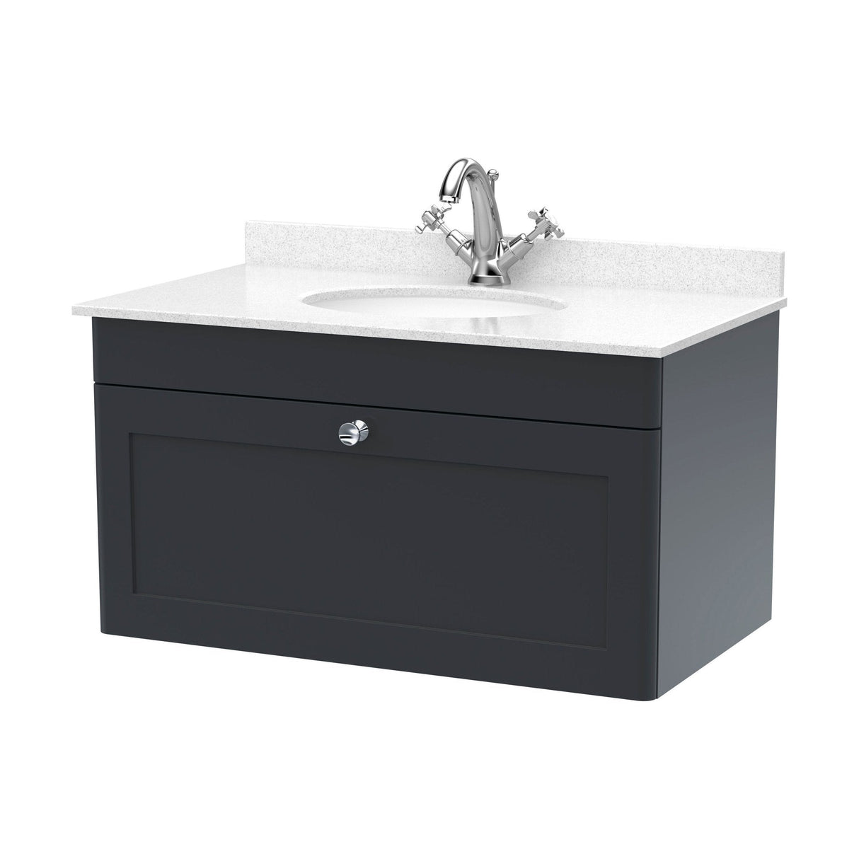 [BFCL1496WR1] Swynnerton Traditional 1 Drawer Wall Hung Vanity Basin Unit with 1 Tap Hole White Marble Worktop and Basin, Choice of Size and Colour - Cutout