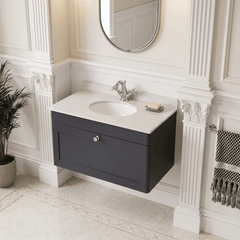 [BFCL1496WR1] Swynnerton Traditional 1 Drawer Wall Hung Vanity Basin Unit with 1 Tap Hole White Marble Worktop and Basin, Choice of Size and Colour