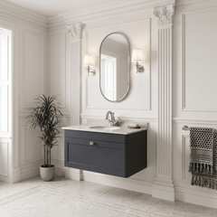 [BFCL1496WR1] Swynnerton Traditional 1 Drawer Wall Hung Vanity Basin Unit with 1 Tap Hole White Marble Worktop and Basin, Choice of Size and Colour