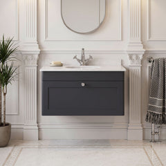 [BFCL1496WR1] Swynnerton Traditional 1 Drawer Wall Hung Vanity Basin Unit with 1 Tap Hole White Marble Worktop and Basin, Choice of Size and Colour - Silo