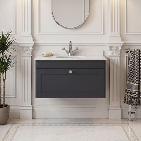 [BFCL1496WR1] Swynnerton Traditional 1 Drawer Wall Hung Vanity Basin Unit with 1 Tap Hole White Marble Worktop and Basin, Choice of Size and Colour - Silo