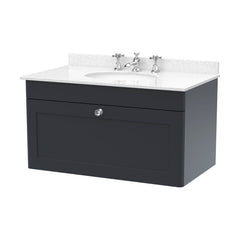 [BFCL1496WR3] Swynnerton Traditional 1 Drawer Wall Hung Vanity Basin Unit with 3 Tap Hole White Marble Worktop and Basin, Choice of Size and Colour - Cutout