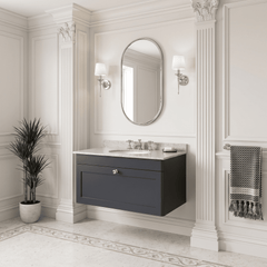 [BFCL1496WR3] Swynnerton Traditional 1 Drawer Wall Hung Vanity Basin Unit with 3 Tap Hole White Marble Worktop and Basin, Choice of Size and Colour