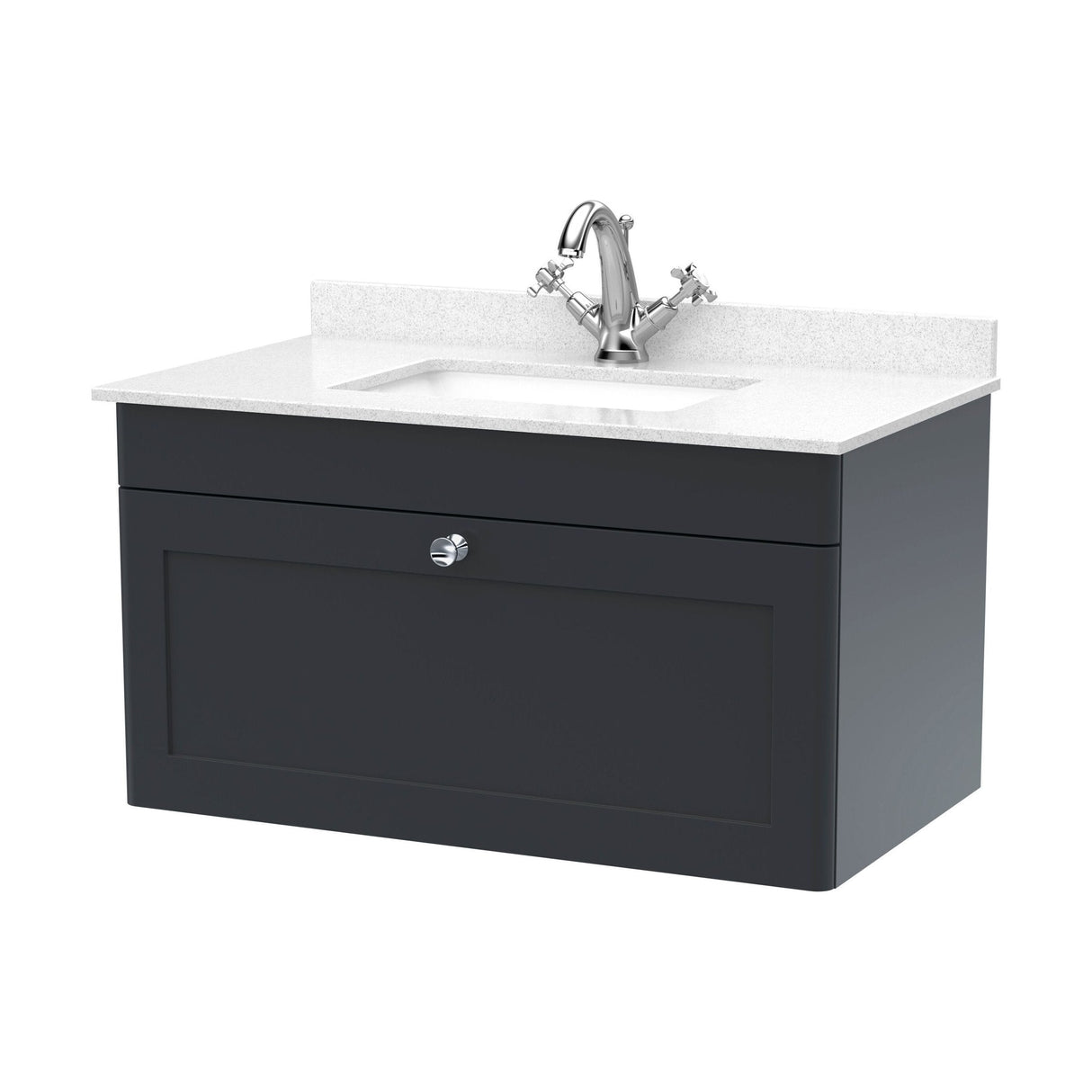 [BFCL1496WS1] Swynnerton Traditional 1 Drawer Wall Hung Vanity Basin Unit with 1 Tap Hole White Marble Worktop and Square Basin, Choice of Size and Colour - Cutout