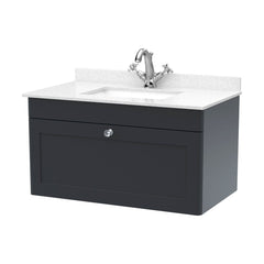 [BFCL1496WS1] Swynnerton Traditional 1 Drawer Wall Hung Vanity Basin Unit with 1 Tap Hole White Marble Worktop and Square Basin, Choice of Size and Colour - Cutout