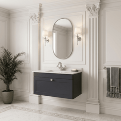 [BFCL1496WS1] Swynnerton Traditional 1 Drawer Wall Hung Vanity Basin Unit with 1 Tap Hole White Marble Worktop and Square Basin, Choice of Size and Colour