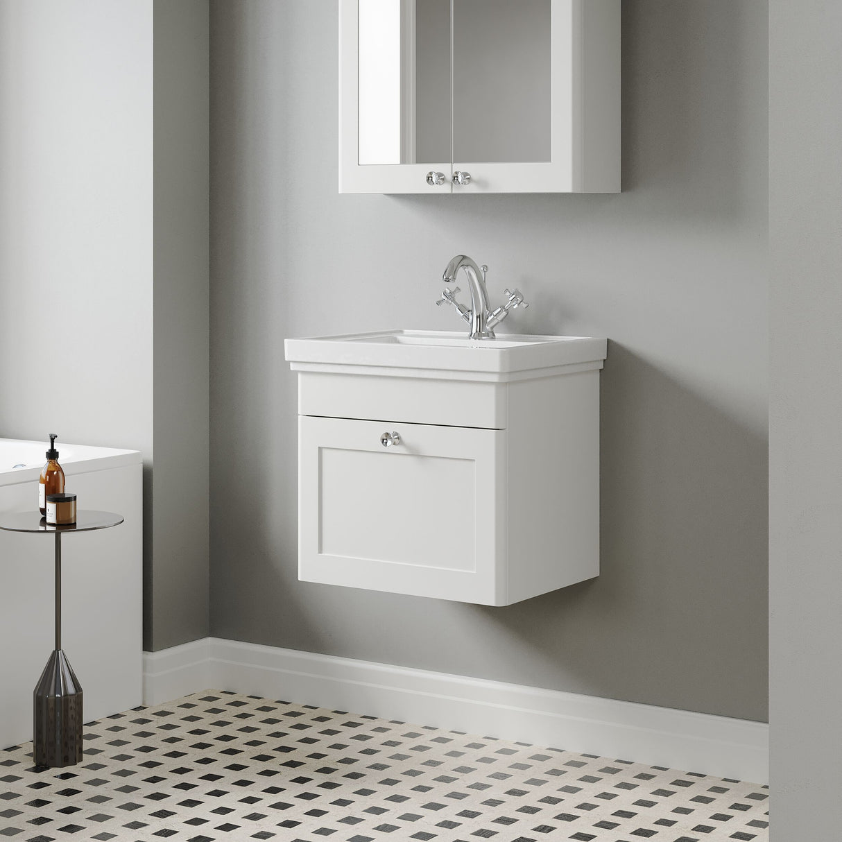 [BFCL191A] Swynnerton Traditional Wall Hung 1 Drawer Vanity Basin Unit with Fireclay Basin - Choice of Colour and Size - Lifestyle 3