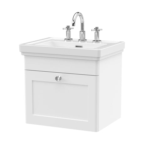 [BFCL191B] Swynnerton Traditional 1 Drawer Wall Hung Vanity Unit with Basin, Satin White, 500mm - Cutout