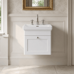 [BFCL191B] Swynnerton Traditional 1 Drawer Wall Hung Vanity Basin Unit with 3 Tap Hole Traditional Fireclay Basin, Choice of Size and Colour