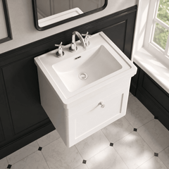 [BFCL191B] Swynnerton Traditional 1 Drawer Wall Hung Vanity Basin Unit with 3 Tap Hole Traditional Fireclay Basin, Choice of Size and Colour