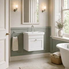 [BFCL191B] Swynnerton Traditional 1 Drawer Wall Hung Vanity Basin Unit with 3 Tap Hole Traditional Fireclay Basin, Choice of Size and Colour