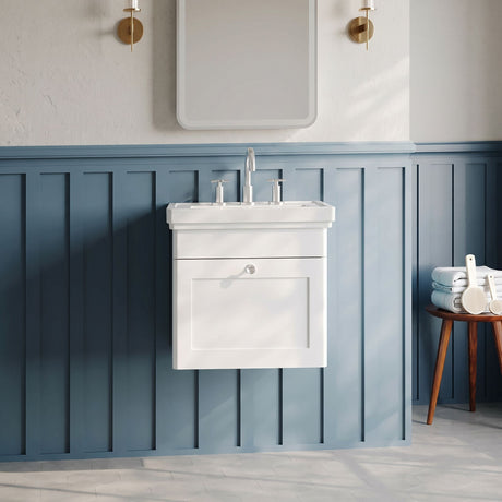 [BFCL191B] Swynnerton Traditional 1 Drawer Wall Hung Vanity Basin Unit with 3 Tap Hole Traditional Fireclay Basin, Choice of Size and Colour - Silo