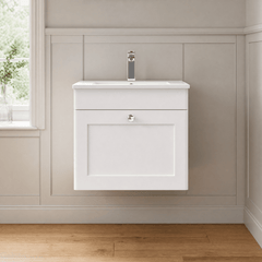 [BFCL191C] Swynnerton Traditional 1 Drawer Wall Hung Vanity Basin Unit with 1 Tap Hole Minimalist Ceramic Basin, Choice of Size and Colour