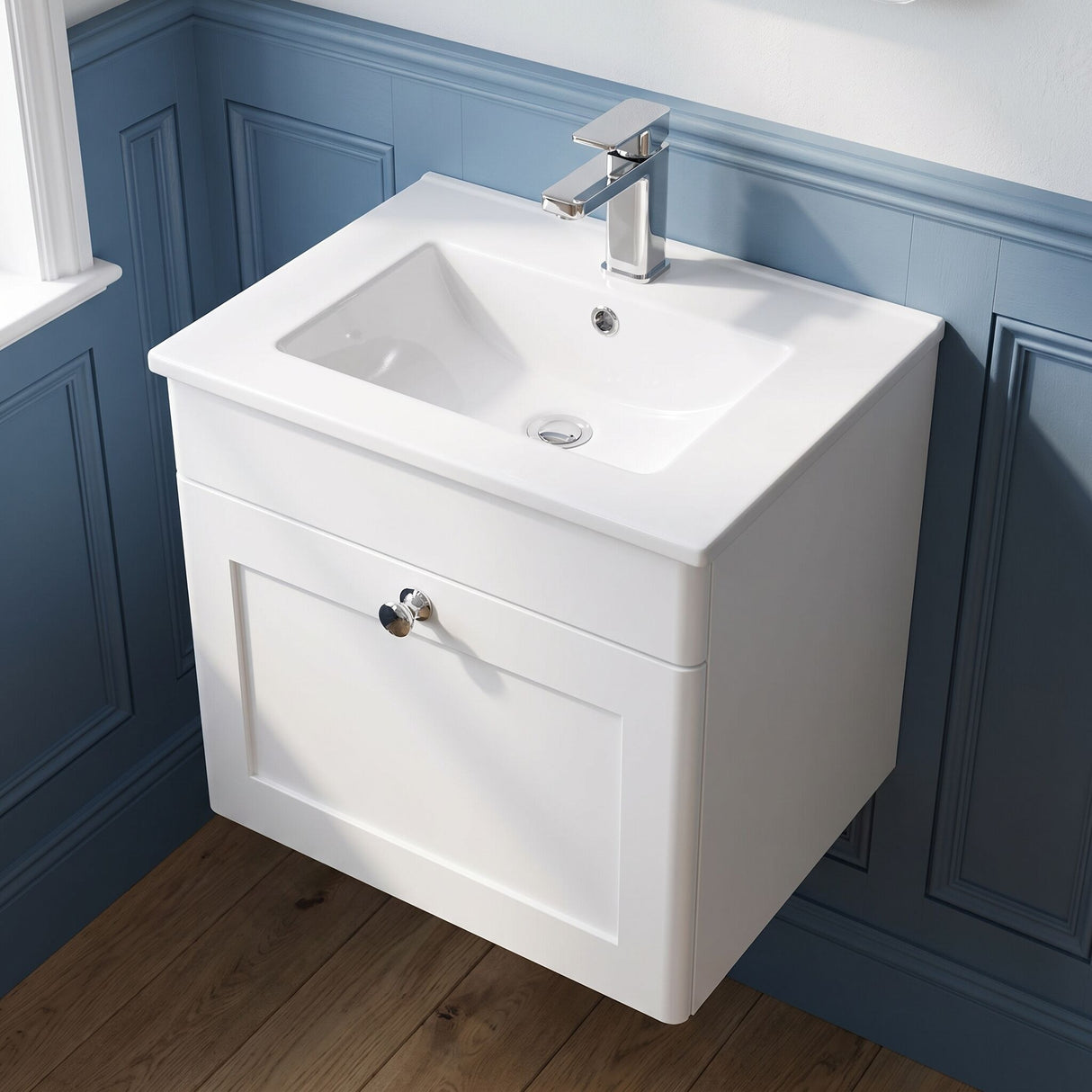 [BFCL191C] Swynnerton Traditional 1 Drawer Wall Hung Vanity Basin Unit with 1 Tap Hole Minimalist Ceramic Basin, Choice of Size and Colour