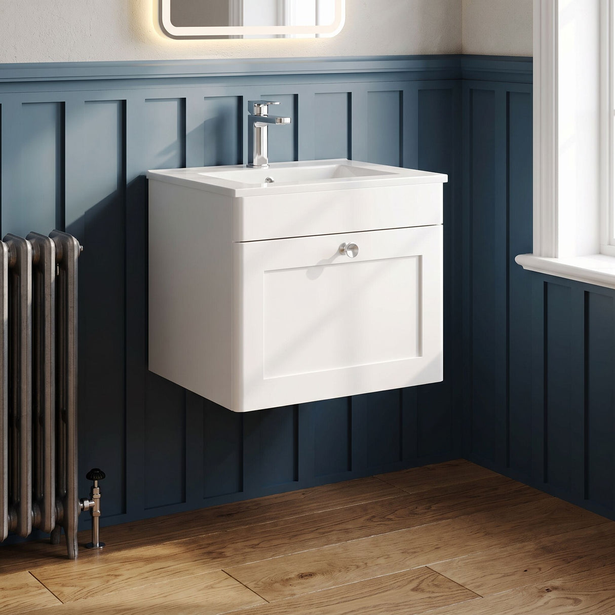 [BFCL191C] Swynnerton Traditional 1 Drawer Wall Hung Vanity Basin Unit with 1 Tap Hole Minimalist Ceramic Basin, Choice of Size and Colour