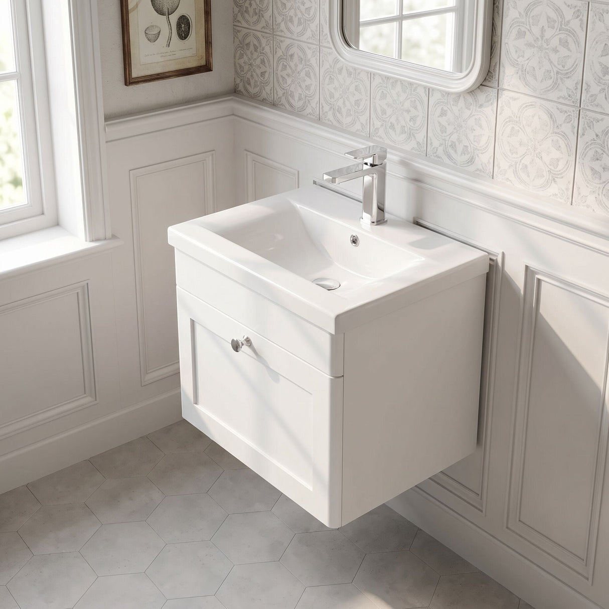 [BFCL191D] Swynnerton Traditional 1 Drawer Wall Hung Vanity Unit with Mid-Edge Basin, 500mm, Choice of Colour