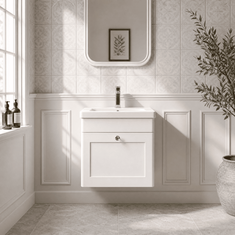 [BFCL191D] Swynnerton Traditional 1 Drawer Wall Hung Vanity Unit with Mid-Edge Basin, 500mm, Choice of Colour - Silo