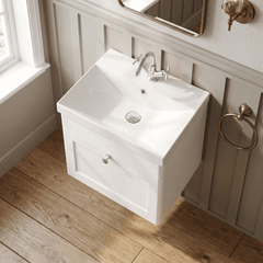 [BFCL191E] Swynnerton Traditional 1 Drawer Wall Hung Vanity Unit with Thin Edge Basin, Choice of Size and Colour