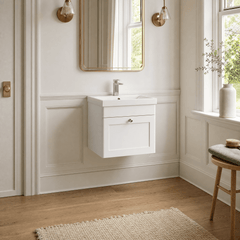 [BFCL191E] Swynnerton Traditional 1 Drawer Wall Hung Vanity Unit with Thin Edge Basin, Choice of Size and Colour