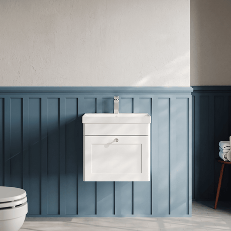 [BFCL191E] Swynnerton Traditional 1 Drawer Wall Hung Vanity Unit with Thin Edge Basin, Choice of Size and Colour - Silo