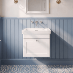 [BFCL191H] Swynnerton Traditional 1 Drawer Wall Hung Vanity Unit with 0 Tap Hole Traditional Fireclay Basin, Choice of Size and Colour
