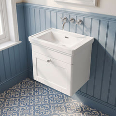 [BFCL191H] Swynnerton Traditional 1 Drawer Wall Hung Vanity Unit with 0 Tap Hole Traditional Fireclay Basin, Choice of Size and Colour