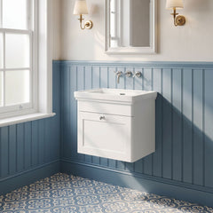 [BFCL191H] Swynnerton Traditional 1 Drawer Wall Hung Vanity Unit with 0 Tap Hole Traditional Fireclay Basin, Choice of Size and Colour