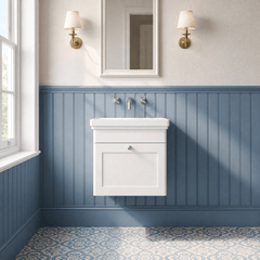 [BFCL191H] Swynnerton Traditional 1 Drawer Wall Hung Vanity Unit with 0 Tap Hole Traditional Fireclay Basin, Choice of Size and Colour - Silo