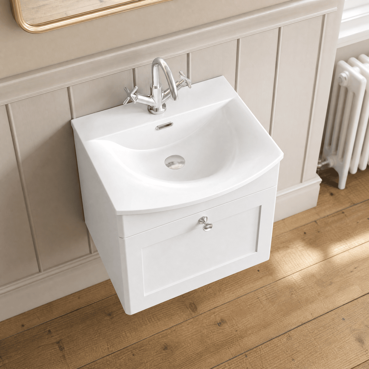 [BFCL191J] Swynnerton Traditional 1 Drawer Wall Hung Vanity Unit with Curved Basin, Choice of Colour