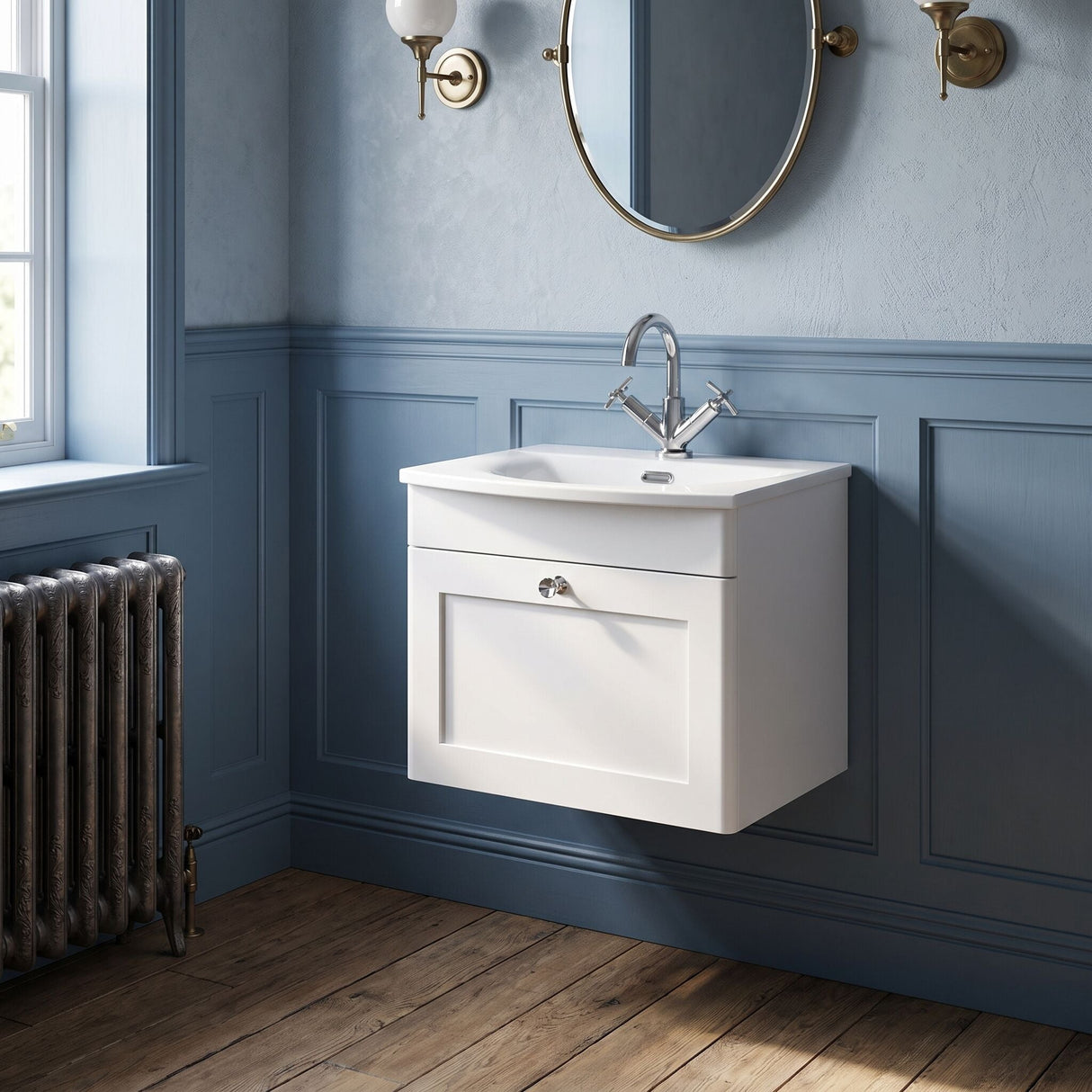 [BFCL191J] Swynnerton Traditional 1 Drawer Wall Hung Vanity Unit with Curved Basin, Choice of Colour