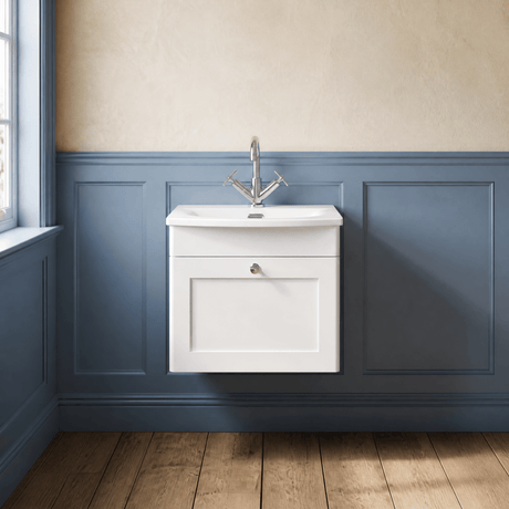 [BFCL191J] Swynnerton Traditional 1 Drawer Wall Hung Vanity Unit with Curved Basin, Choice of Colour - Silo