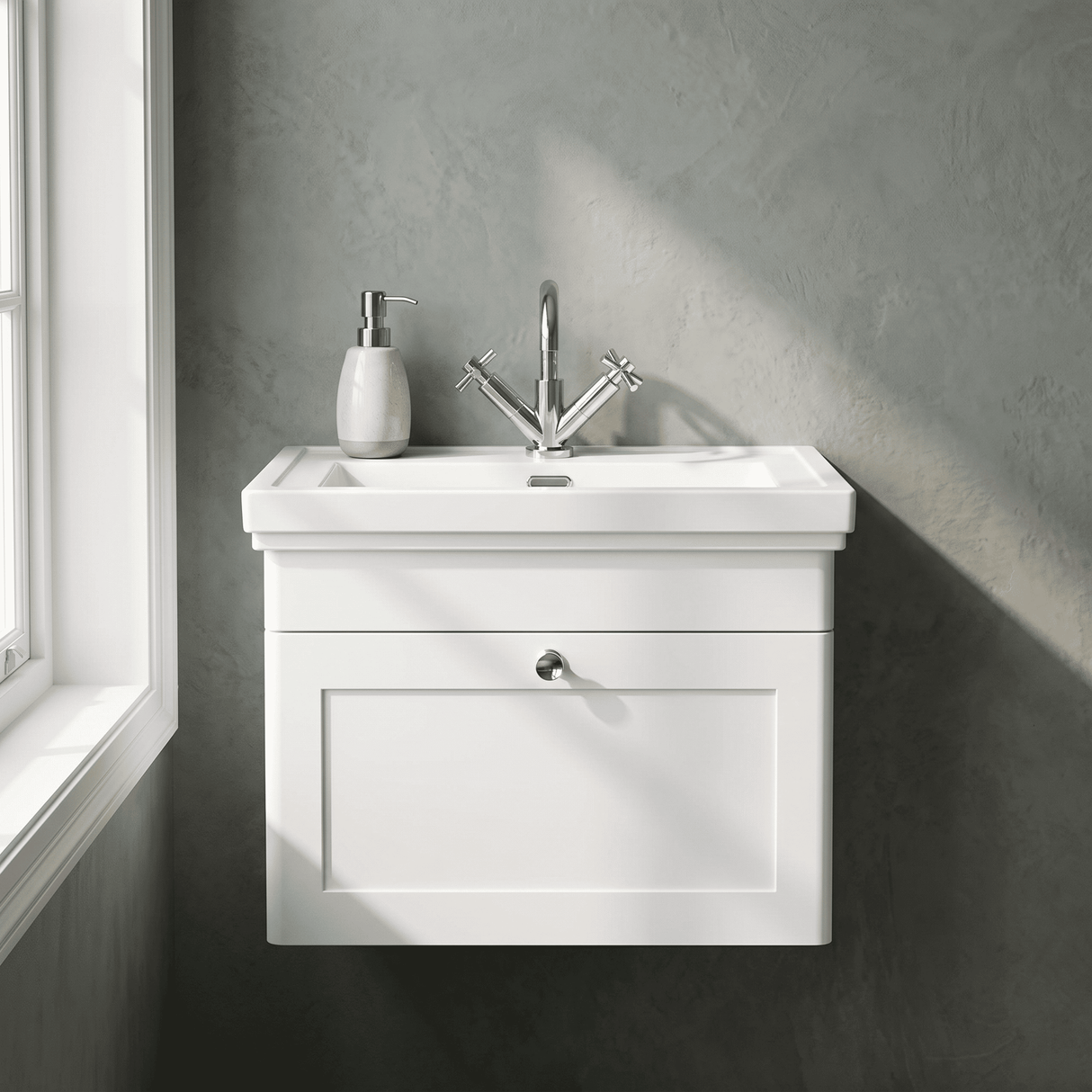 [BFCL194A] Swynnerton Traditional Wall Hung 1 Drawer Vanity Basin Unit with Fireclay Basin - Choice of Colour and Size - Silo