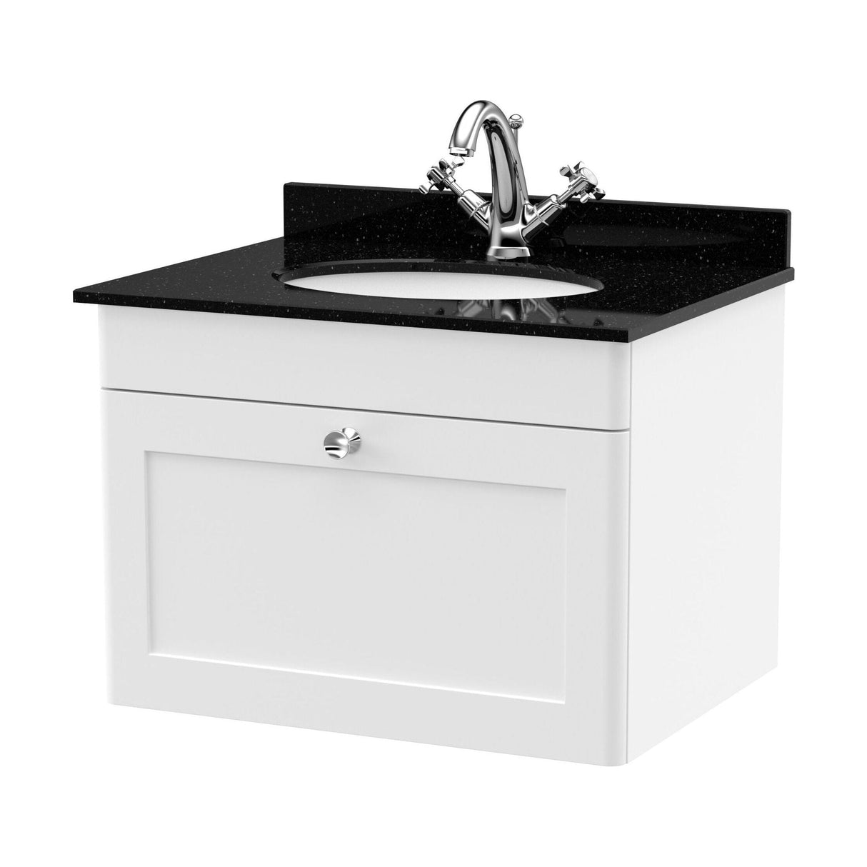 [BFCL194BR1] Swynnerton Traditional 1 Drawer Wall Hung Vanity Unit with Black Marble Worktop and 1 Tap Hole Basin, Choice of Size and Colour - Cutout