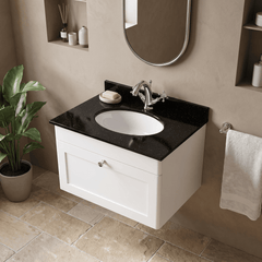 [BFCL194BR1] Swynnerton Traditional 1 Drawer Wall Hung Vanity Unit with Black Marble Worktop and 1 Tap Hole Basin, Choice of Size and Colour