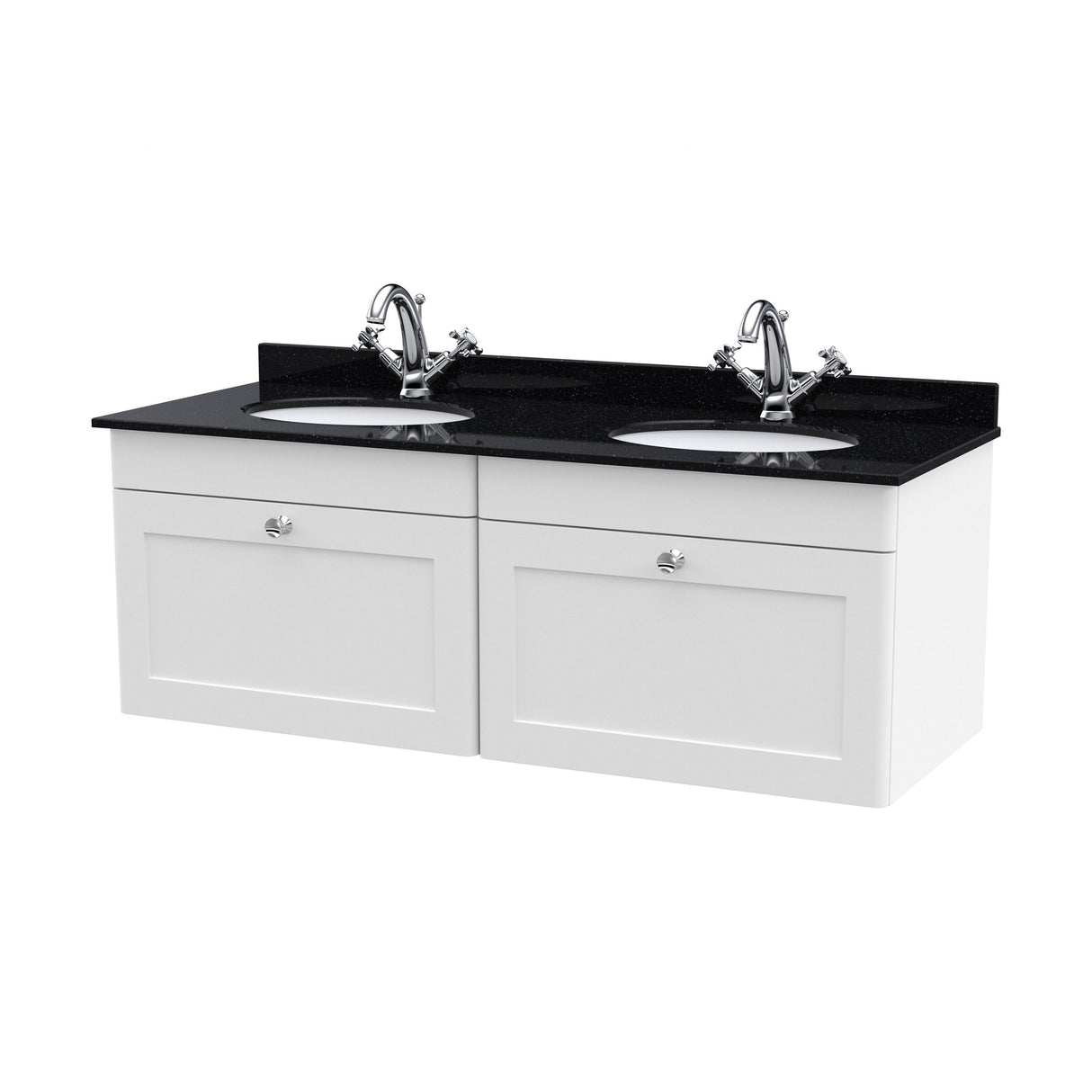 [BFCL194BR2] Swynnerton Traditional 2 Drawer Wall Hung Vanity Unit with Double Marble Basin, Satin White, 1200mm - Cutout