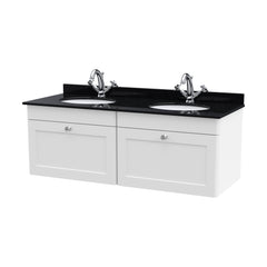 [BFCL194BR2] Swynnerton Traditional 2 Drawer Wall Hung Vanity Unit with Double Marble Basin, Satin White, 1200mm - Cutout