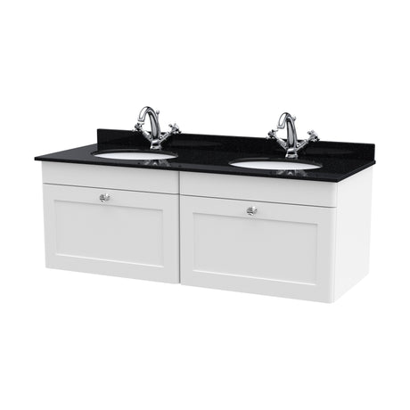 [BFCL194BR2] Swynnerton Traditional 2 Drawer Wall Hung Vanity Unit with Double Marble Basin, Satin White, 1200mm - Cutout