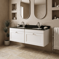 [BFCL194BR2] Swynnerton Traditional 2 Drawer Wall Hung Vanity Basin Unit with Double 1 Tap Hole Black Marble Worktop and Basin, 1200mm, Choice of Colour