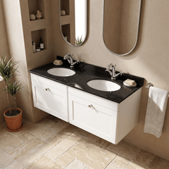 [BFCL194BR2] Swynnerton Traditional 2 Drawer Wall Hung Vanity Basin Unit with Double 1 Tap Hole Black Marble Worktop and Basin, 1200mm, Choice of Colour