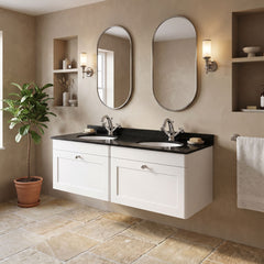 [BFCL194BR2] Swynnerton Traditional 2 Drawer Wall Hung Vanity Basin Unit with Double 1 Tap Hole Black Marble Worktop and Basin, 1200mm, Choice of Colour