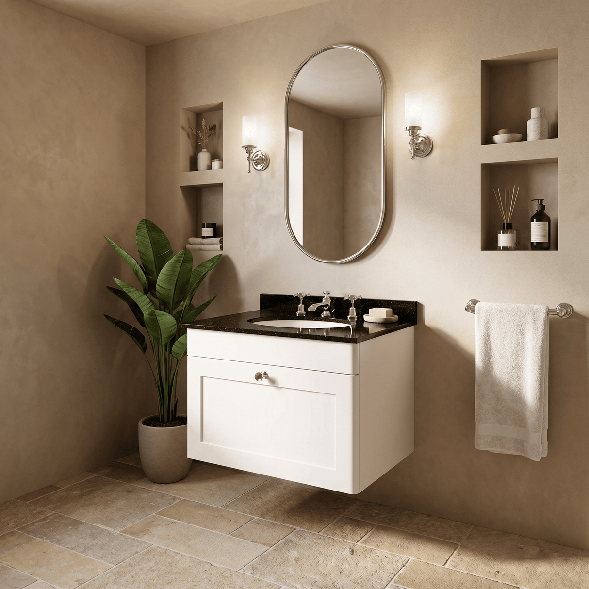 [BFCL194BR3] Swynnerton Traditional 1 Drawer Wall Hung Vanity Unit with Marble Basin - Choice of Size and Colour