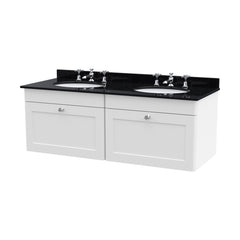 [BFCL194BR6] Swynnerton Traditional 2 Drawer Wall Hung Vanity Unit with Double Marble Basin, Satin White, 1200mm - Cutout