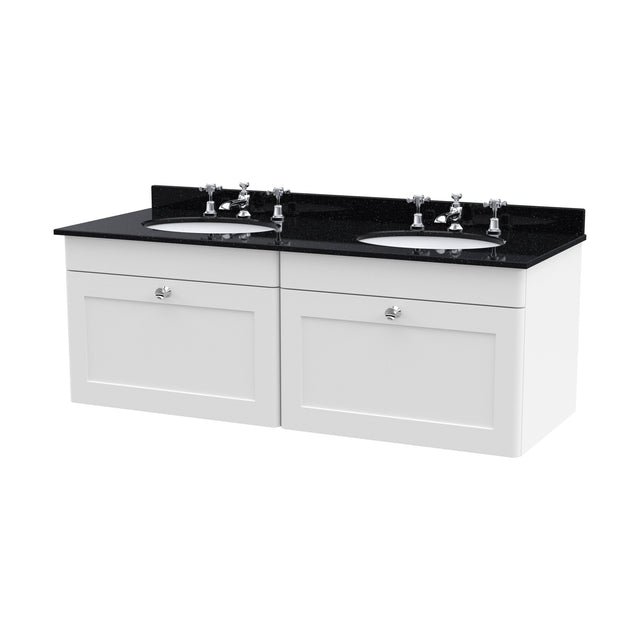 [BFCL194BR6] Swynnerton Traditional 2 Drawer Wall Hung Vanity Unit with Double Marble Basin, Satin White, 1200mm - Cutout