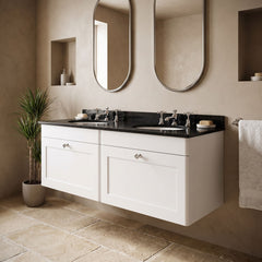 [BFCL194BR6] Swynnerton Traditional 2 Drawer Wall Hung Vanity Basin Unit with Double 3 Tap Hole Black Marble Worktop and Basin, 1200mm, Choice of Colour