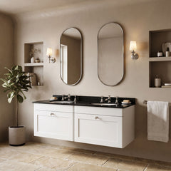 [BFCL194BR6] Swynnerton Traditional 2 Drawer Wall Hung Vanity Basin Unit with Double 3 Tap Hole Black Marble Worktop and Basin, 1200mm, Choice of Colour